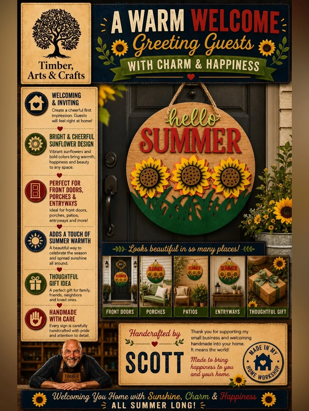 Hello Sunflower Summer Wall Decor